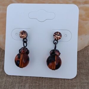 Black Tone Glass Bead Dangle Earrings